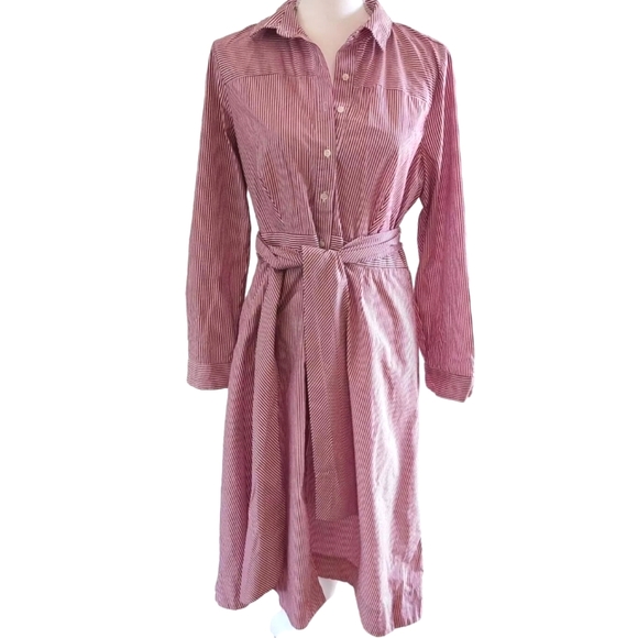 J. Crew Dresses & Skirts - J.Crew Red and White Striped Midi Shirt Dress Crisp Cotton Tie-Waist Sz 4 NWOT